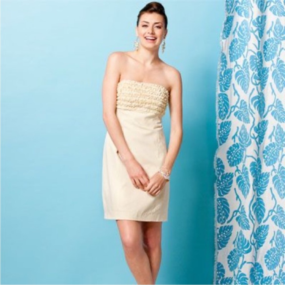 Lily Pulitzer Franco Strapless Yellow Seersucker Dress Ruffle bust summer preppy